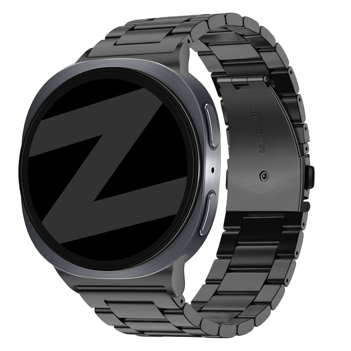 Steel Strap 'Classic', black, on a watch, 3/4 front view