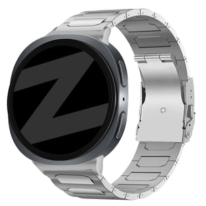 Titanium Strap 'Deluxe', silver, on a watch, 3/4 front view
