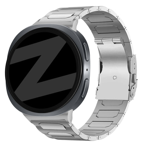 Titanium Strap 'Deluxe', silver, on a watch, 3/4 front view
