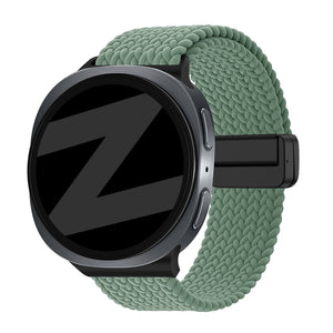 Nylon Braided Strap 'Easy Fit', viridian, on a watch, 3/4 front view