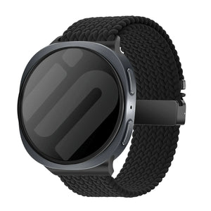 Nylon Braided Strap P-Buckle, black, on a watch, 3/4 front view