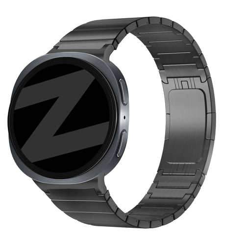 Titanium Strap 'One Bead', black, on a watch, 3/4 front view