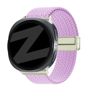 Nylon Braided Strap 'Easy Fit', lilac, on a watch, 3/4 front view