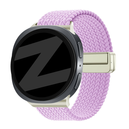 Nylon Braided Strap 'Easy Fit', lilac, on a watch, 3/4 front view