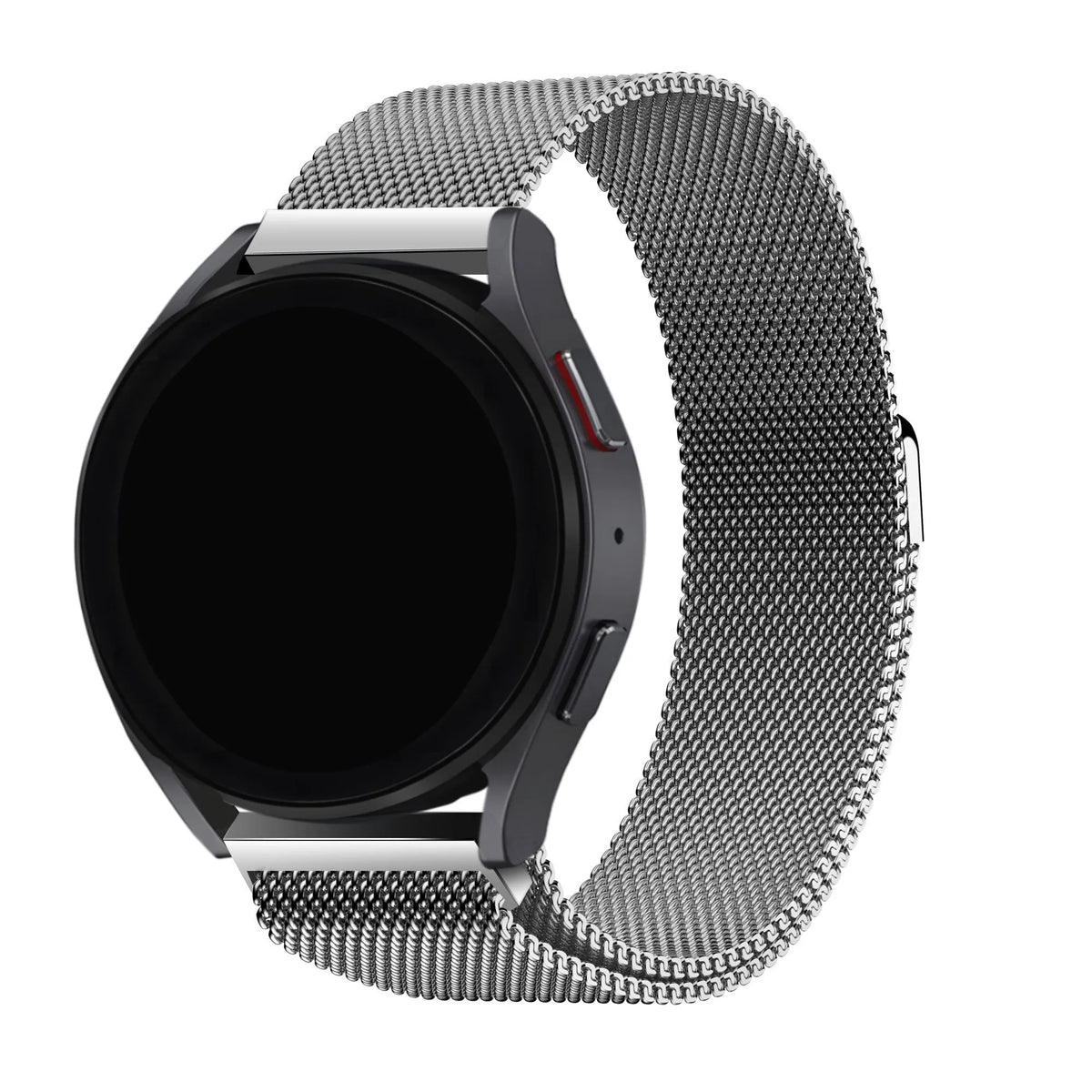Milanese Strap, silver, on a watch, 3/4 front view