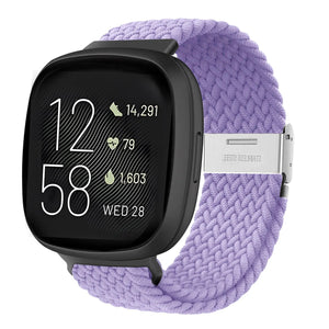 Nylon Adjustable Braided Strap, lilac, on a watch, 3/4 front view