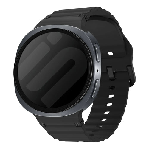 Wave Silicone Strap, black, on a watch, 3/4 front view