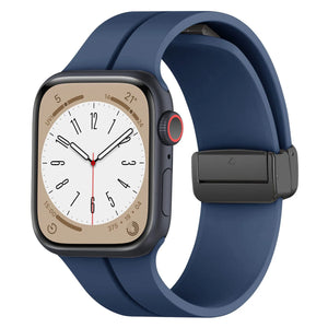 D-Buckle Silicone Strap, dark blue, on a watch, 3/4 front view