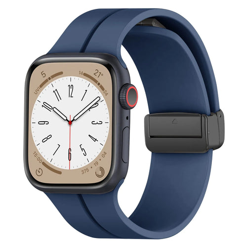 D-Buckle Silicone Strap, dark blue, on a watch, 3/4 front view