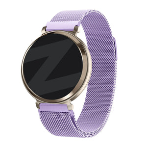 Milanese Loop Strap, light purple, on a watch, 3/4 front view
