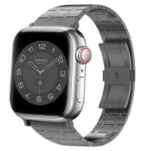 Stainless Steel Strap, black, on a watch, 3/4 front view