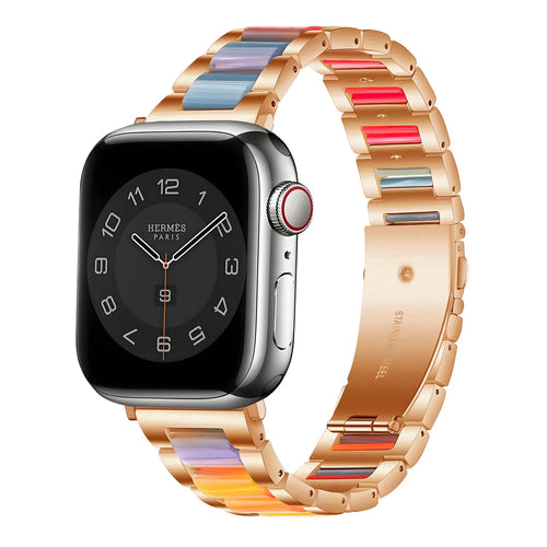 Steel Resin Strap, rose gold, on a watch, 3/4 front view