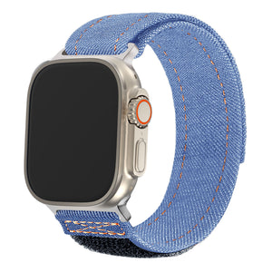 Nylon Denim Strap, light blue, on a watch, 3/4 front view