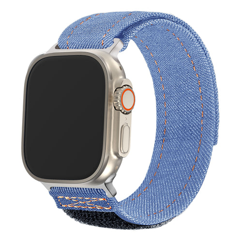 Nylon Denim Strap, light blue, on a watch, 3/4 front view