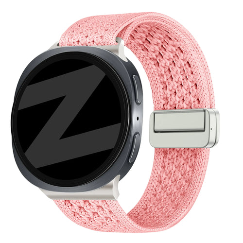 Vintage Nylon Strap, pink, on a watch, 3/4 front view