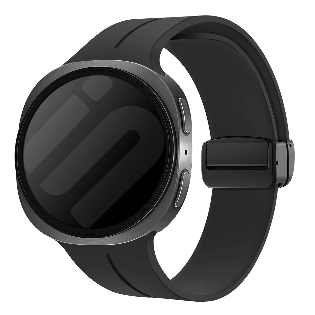 D-Buckle Silicone Strap, black, on a watch, 3/4 front view