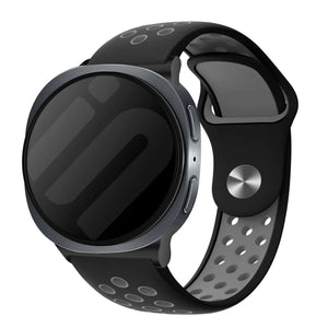 Silicone Sport Strap, black/grey, on a watch, 3/4 front view