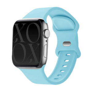 Silicone Strap, light blue, on a watch, 3/4 front view