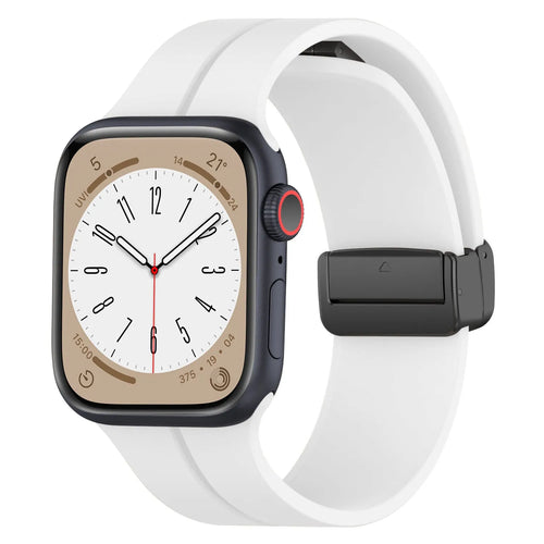 D-Buckle Silicone Strap, white, on a watch, 3/4 front view