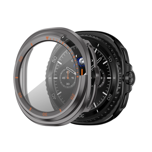 Bandz Samsung Galaxy Watch 8 Classic Bezel Cover with Glass (Titanium Grey/Orange)