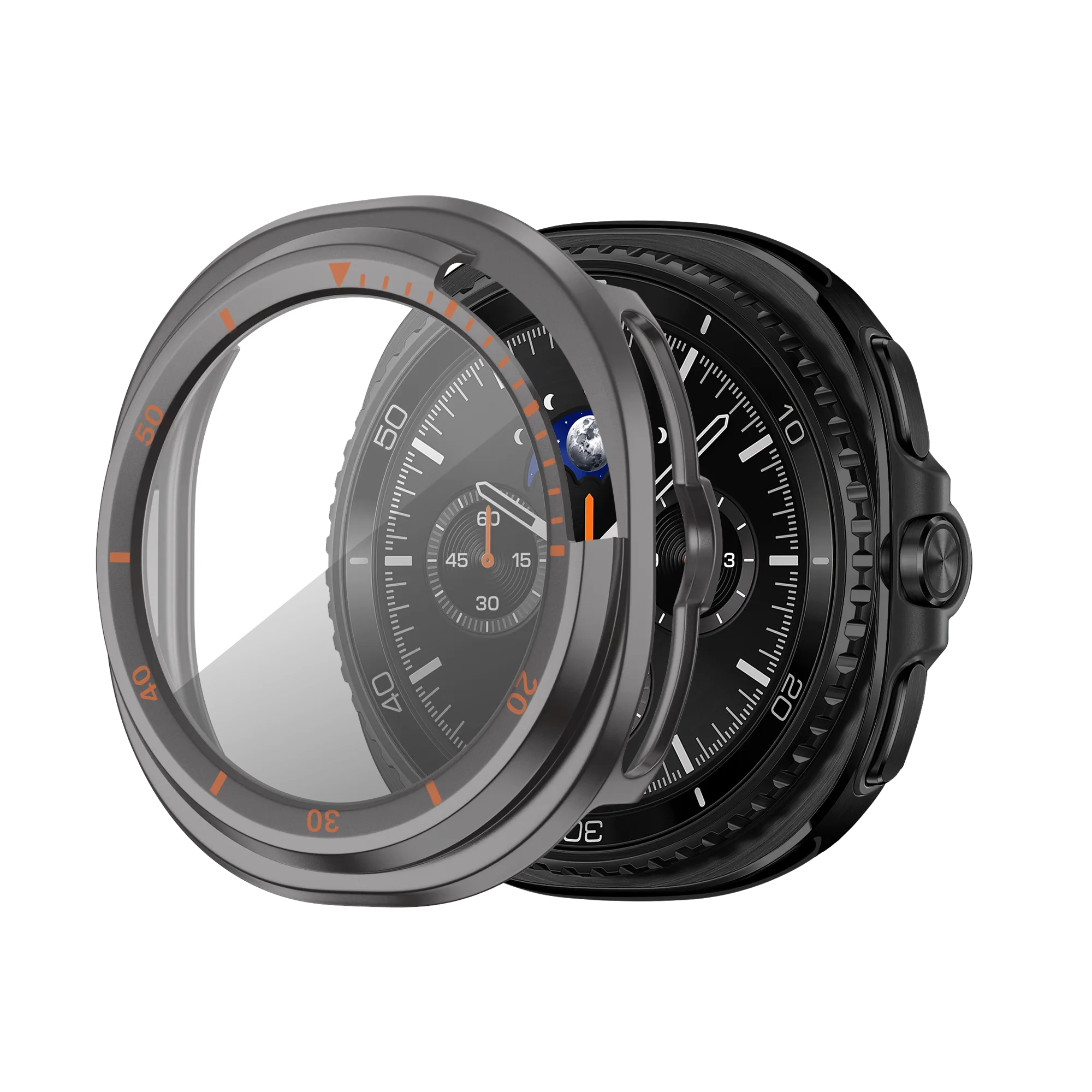 Bandz Samsung Galaxy Watch 8 Classic Bezel Cover with Glass (Titanium Grey/Orange)