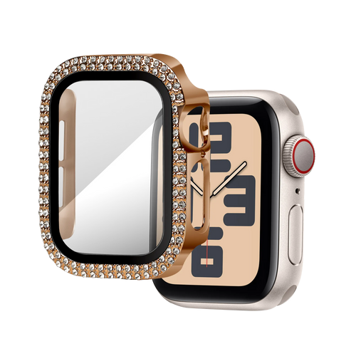 Bandz Funda diamante con vidrio Apple Watch 10/11 - 42mm (rosa dorado)