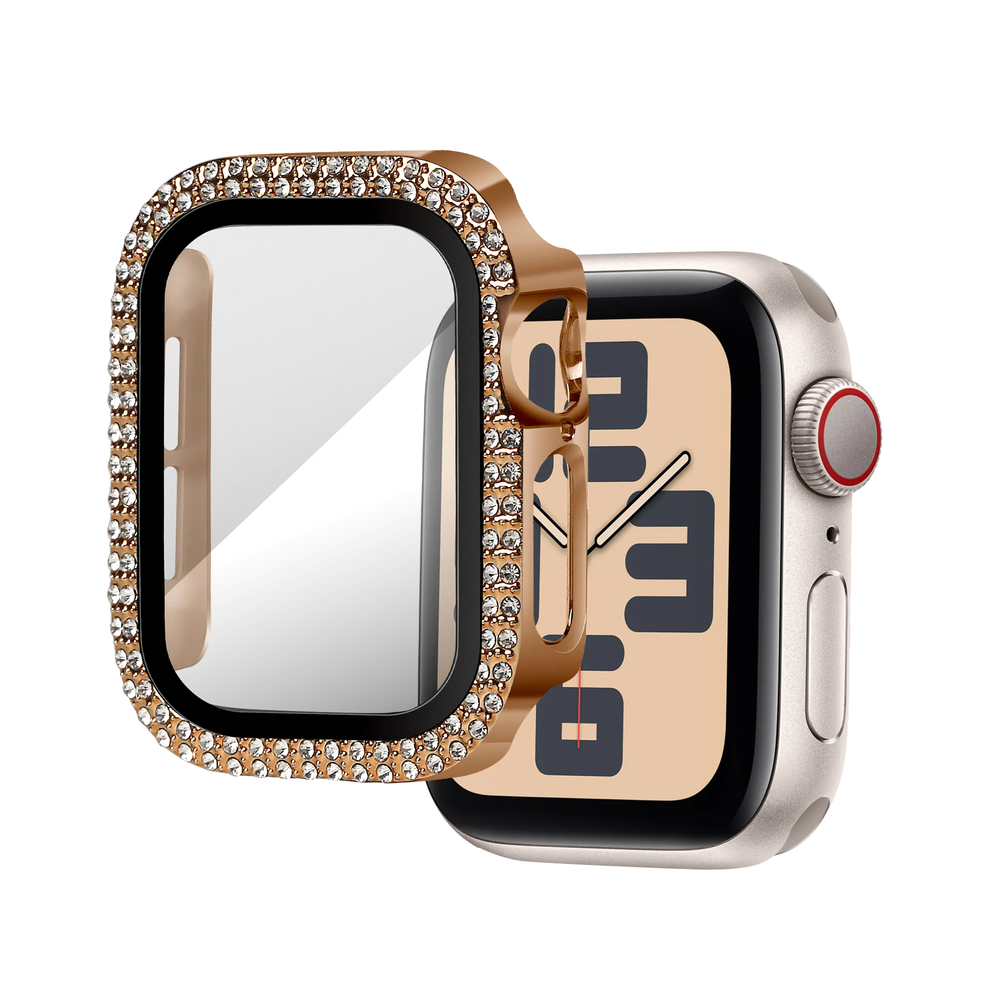 Bandz Funda diamante con vidrio Apple Watch 10/11 - 42mm (rosa dorado)