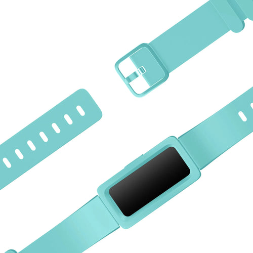 Silicone Strap, aqua, on a watch, 3/4 front view