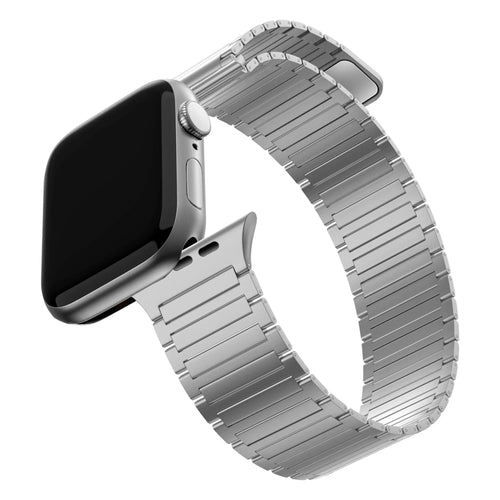 Magnetic Steel Strap 'Deluxe', silver, on a watch, 3/4 front view