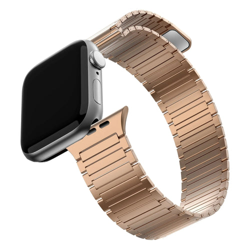 Magnetic Steel Strap 'Deluxe', rose gold, on a watch, 3/4 front view