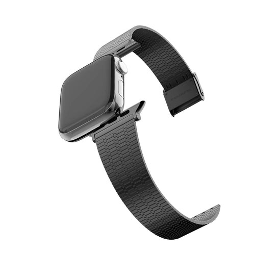 Adjustable Steel Strap, black, on a watch, 3/4 front view