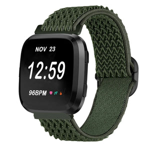 Nylon Elastic Strap, green, on a watch, 3/4 front view