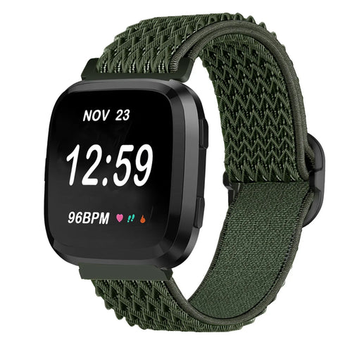 Nylon Elastic Strap, green, on a watch, 3/4 front view