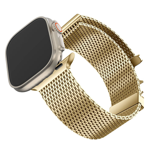 Milanese Loop Strap P-Buckle, gold, on a watch, 3/4 front view