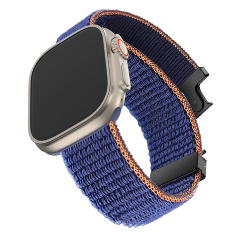 Nylon Strap 'Classic' P-Buckle, dark blue, on a watch, 3/4 front view