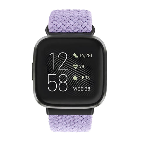 Nylon Adjustable Braided Strap, lilac, on a watch, 3/4 front view