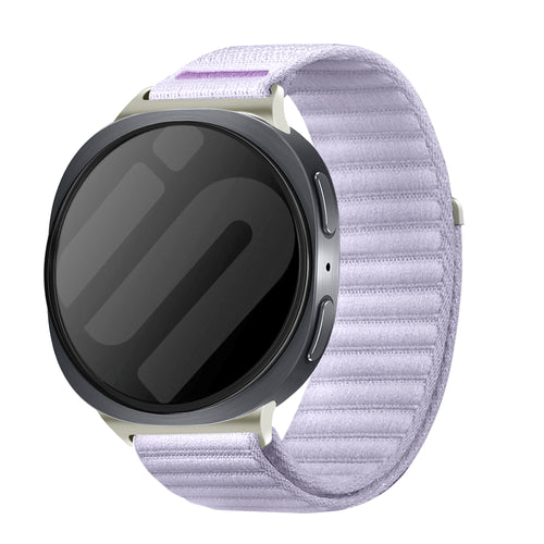 Wave Nylon Strap, light purple, on a watch, 3/4 front view