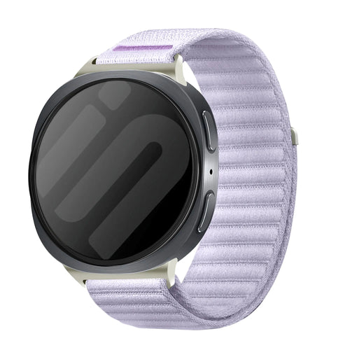 Wave Nylon Strap, light purple, on a watch, 3/4 front view
