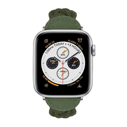 Twisted Nylon Strap, army green, on a watch, 3/4 front view