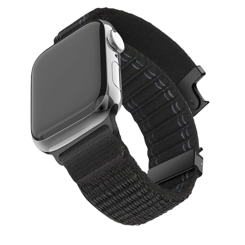 Nylon Strap 'Deluxe' P-Buckle, black, on a watch, 3/4 front view
