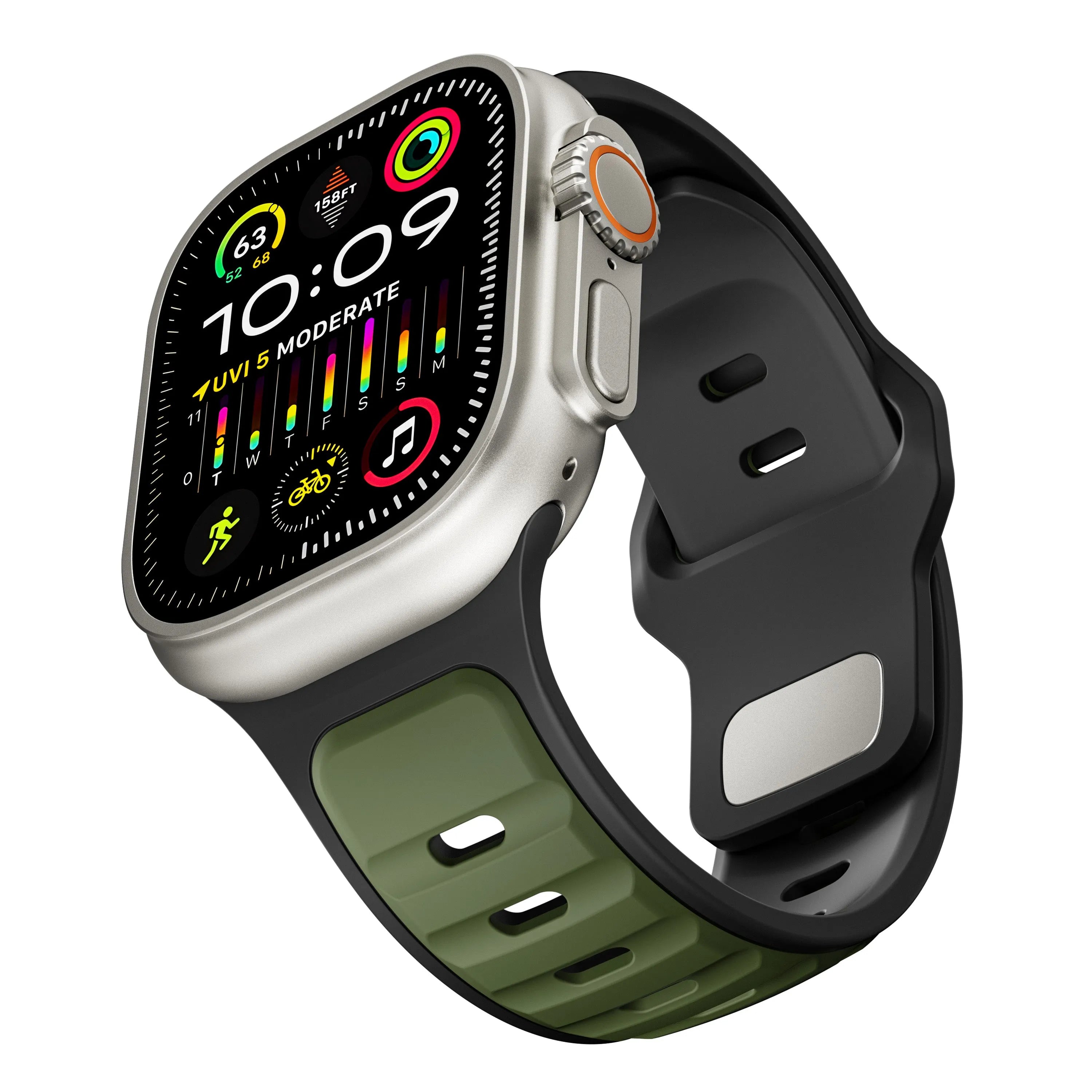 Correa de silicona premium outdoor Apple Watch (verde militar/negra)