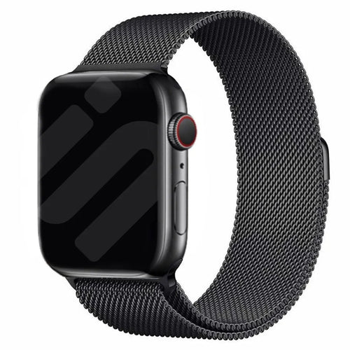 Milanese Strap, black, on a watch, 3/4 front view