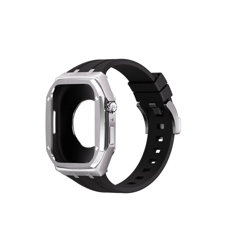 Reqior Funda de metal con correa de goma Apple Watch 45mm (plateado)