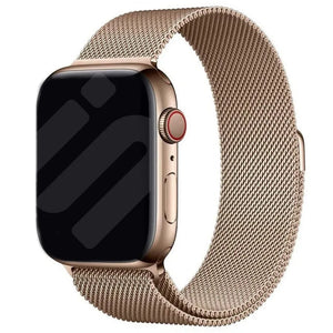 Milanese Strap, rose gold, on a watch, 3/4 front view