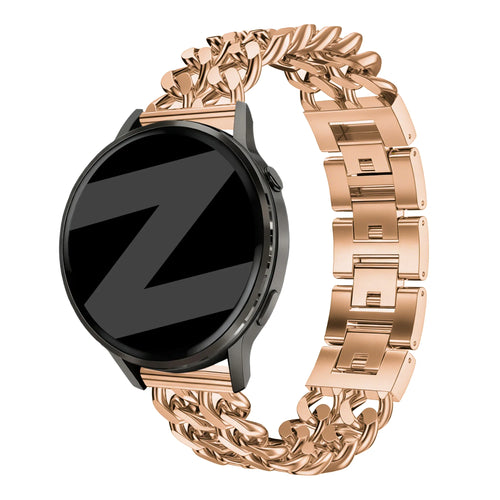 Metal Strap 'Double Chains', rose gold, on a watch, 3/4 front view