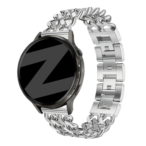 Metal Strap 'Double Chains', silver, on a watch, 3/4 front view