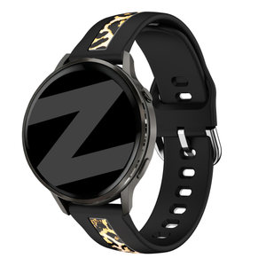 Silicone Dual Leopard Strap, black, on a watch, 3/4 front view