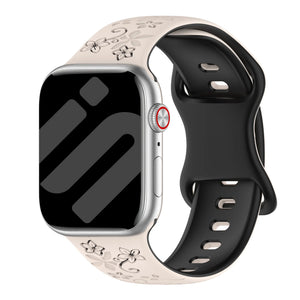 Correa silicona con flores Apple Watch (blanco estrella/negro)