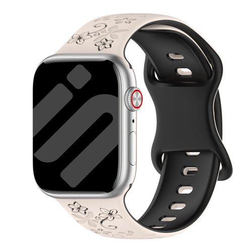 Correa silicona con flores Apple Watch (blanco estrella/negro)