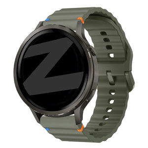 Silicone Strap 'Wave', army green, on a watch, 3/4 front view